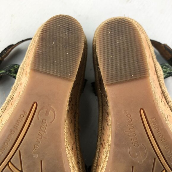 Earthies Women's Size 8.5B Corsica Green Leather Open Toe Espadrille Wedges - Picture 12 of 16